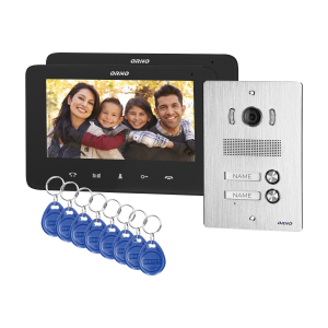 Orno Video-Gegensprechanlage für 2 Familien, farbiger 7" LCD-Monitor mit Proximity-Schlüsselanhänger-Leser