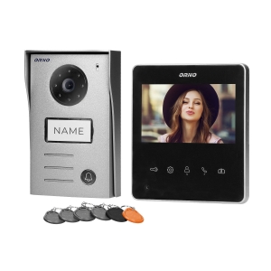 Orno Video-Türsprechanlage, zweiadrig, ohne Hörer, farbiger 7" LCD-Monitor mit Proximity-Schlüsselanhänger-Leser, schwarz