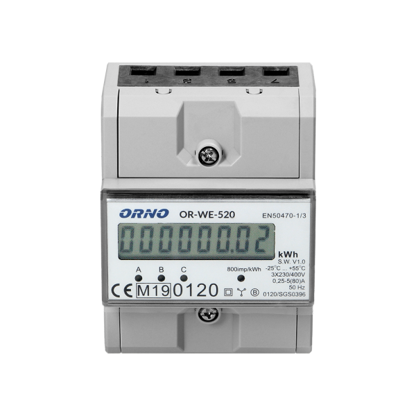 Orno 3-Phasen Stromzähler mit MID 80 A OR-WE-520
