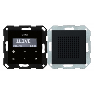 Gira Unterputz-Radio RDS mit einem Lautsprecher, Bedienaufsatz in Schwarzglasoptik System 55 