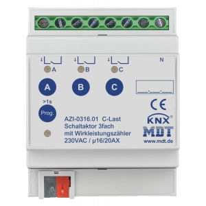 MDT Schaltaktor AZI-0316.01 3-fach C-Last Industrie mit Wirkleistungszähler